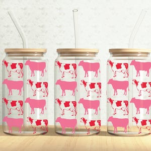 Pink Cows Can Wrap, Cow Pattern 16oz Glass Can, Farm Cow 16oz Libbey Glass Cup Tumbler Wrap, Sublimation Design