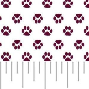 Maroon Paw Prints on White Fabric by Fabric Finders