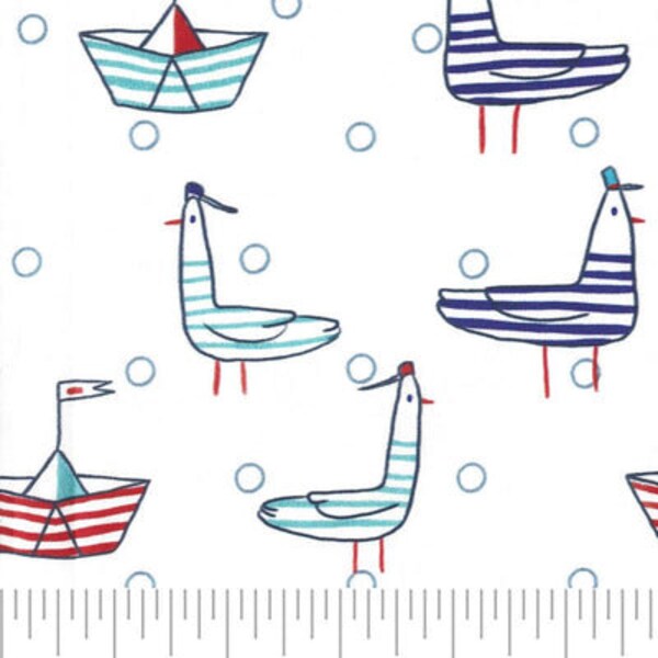 Bird and Boat Print Fabric by Fabric Finders