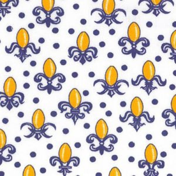 Purple and Gold Fleur De Lis Football Cotton Fabric by Fabric Finders