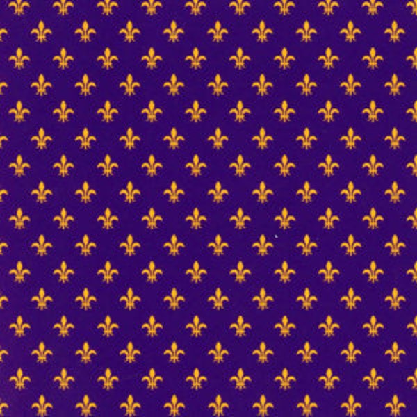 Mini Gold Fleur de Lis on Purple Fabric by Fabric Finders