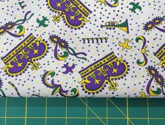 Fabric Finders Faabric - Mardi Gras Beads and Crowns Fabric