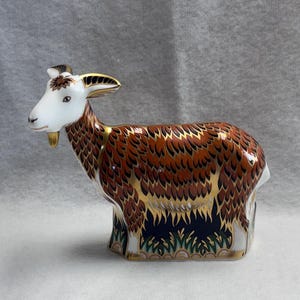 Rpyal Crown Derby “Nanny Goat” Imari Paperweight Gold Signed