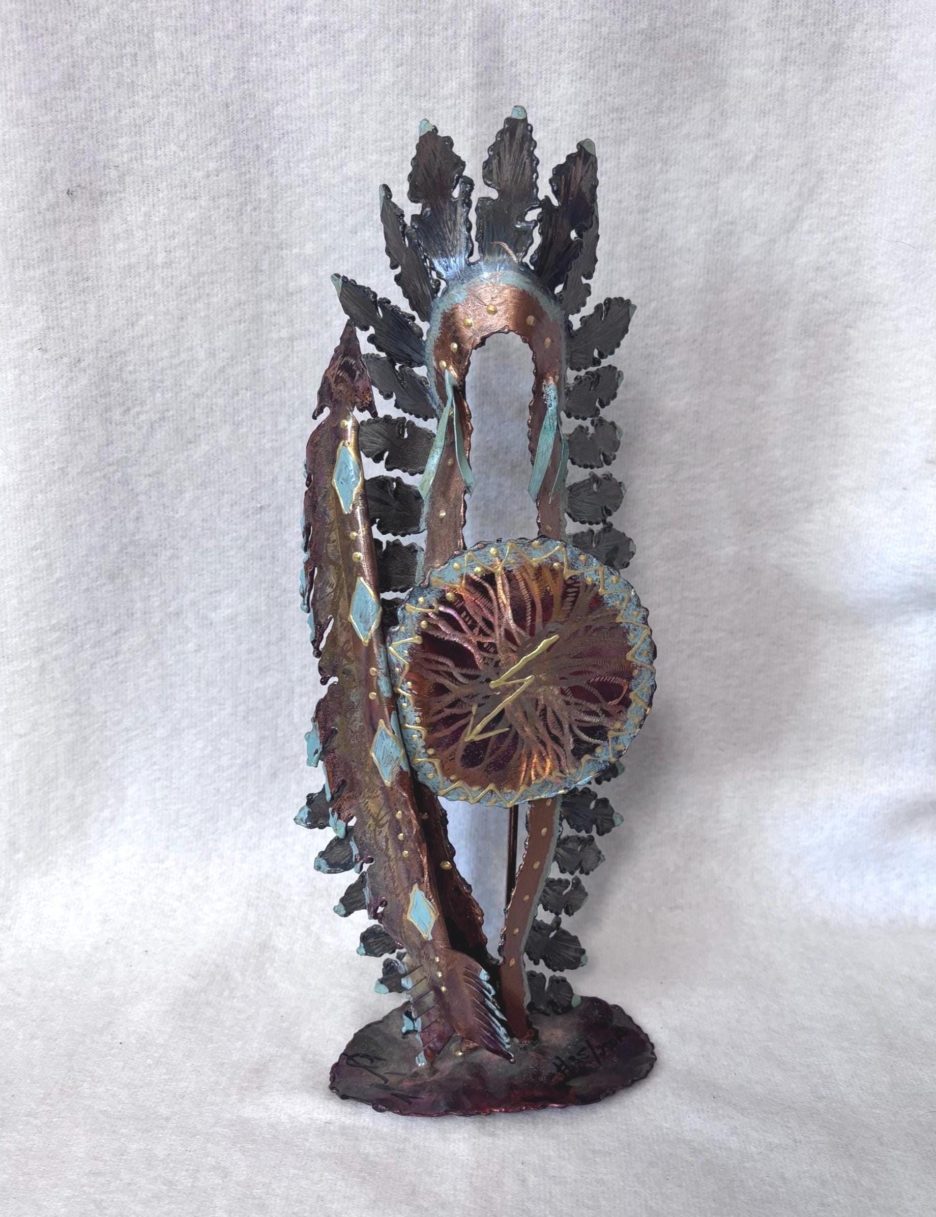 Jay L. Tschudy Copper Metal Native American “war Bonnet” Sculpture