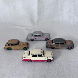 Vintage Dinky Toys Lot - 1950s Playworn Diecast Model cars - Ford Sedan 170, Austin A105 176, Ford Sedan 139A, Triumph 1800 Saloon 151