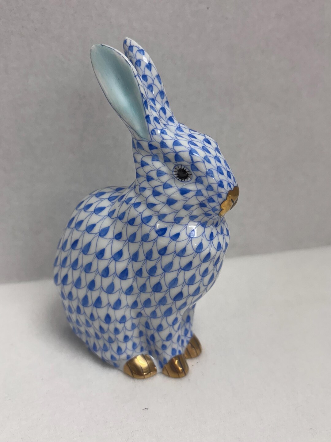 Herend Handpainted Blue Fishnet Rabbit - 5327 - Etsy