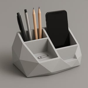 Geometric Desk Organizer STL file Office Accessory