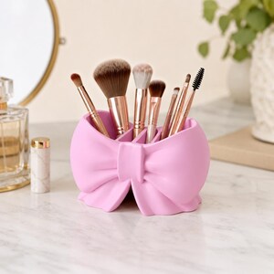 Pink Bow Makeup Brush Holder STL | Bambu Lab 3MF| 3D Printable| Instant Download
