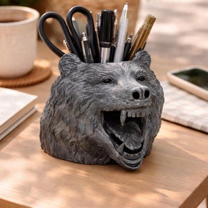 Bear Pen Holder, Unique Desk Organizer, Grizzly Pencil Holder,3d stl
