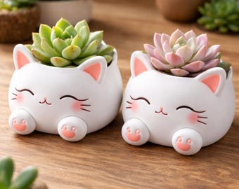 Cute Cat Planter STL | Easy 3D Print Plant Pot | Minimal Cat Pot | Desk Decor | Succulent Planter | 3D Printing File