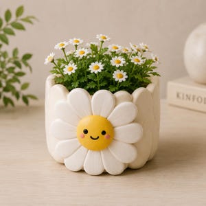 Daisy Planter STL File | Smiling Flower Pot 3D Print | Kawaii Plant Pot | Digital Download