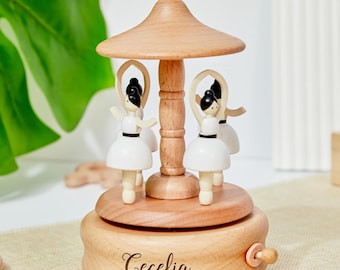 Carillon a forma di ballerina personalizzato, carillon in legno personalizzato, regalo di Natale, carillon in legno per bambini, giocattoli in legno per bambini, regali per bambini