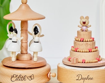 Giostra musicale in legno a forma di ballerina, ricordo, regalo con nome inciso, giostra musicale, giocattoli in legno per bambini, regalo per baby shower, regalo di Natale