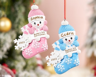 Primo addobbo natalizio per neonati, regalo di Natale personalizzato con nome del bambino inciso, addobbo in resina a forma di pupazzo di neve personalizzato, regalo di Natale per neonati/bambini