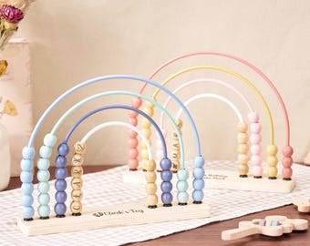 Apprendimento personalizzato in legno, abaco arcobaleno personalizzato, attività sensoriale e poesia per neonati, giocattolo per bambini, abaco Montessori, decorazioni per la cameretta dei bambini, regalo per baby shower