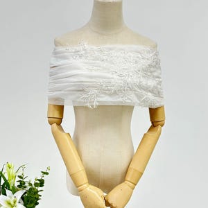 Fairy Bride Shawl With Embroidery,Wedding Tulle off Shoulder Wrap,Shoulder Cover Bolero,Off Shoulder Bridal Shawl,Minimalist Tulle&Lace Cape