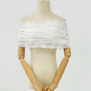 Wedding Dress Wrap for Strapless,Bridal Off Shoulder Tulle Shawl Bolero,Bride Flutter Sleeve Topper,Ivory Lace Wedding&Party Dress Cover