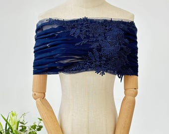 Blue Wedding Dress Shawl,Tulle&Lace Embroidery Cape,Classic Off Shoulder Wrap,Elegant Tulle Bridal Bolero,Lightweight Colored Bride Cover-up
