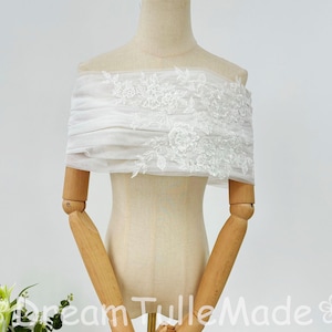 Romantic Lace Bridal Shawl,Colored Off Shoulder Tulle Wrap with Removable Sleeves,Cover-Up for Strapless Dress,Party Elegant Wedding Shrug