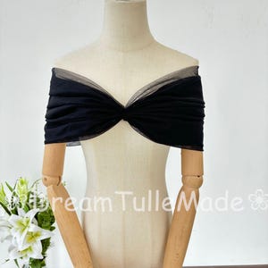 Black Tulle Off Shoulder Bridal Wrap,Solid Color Sleeves Shawl,Evening Party Wraps,Strapless Wedding Dress Shrug,Detachable Sleeve Cover up