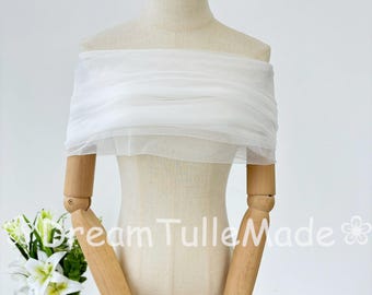 Tulle White Bridal Dress Shawl,Romantic Sheer Bride Cover-Up,Elegant Tulle Bride Bolero,Lightweight White Bridal Wrap,Tulle Wedding Cape