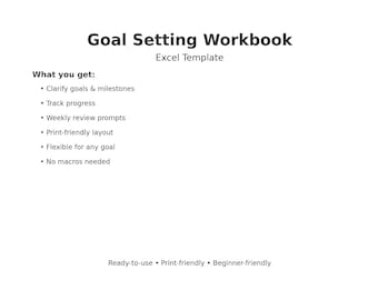 Goal Setting Workbook | Milestones & Next Actions (Excel)