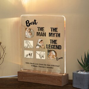 Personalized 3 Photo Transparent Night Light - Father&#39;s Day Gift,Custom 1 Message & Fixed Message , Personalized LED Gift,USB Acrylic Light