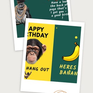 Monkey Birthday Card for Kids – Digital Jungle Theme Card – Instant Download