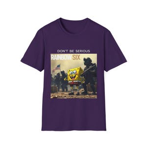 Spongebob x Rainbow Six  Unisex Softstyle T-Shirt, Funny Gaming Tee, Cartoon Crossover Shirt,Gift, Gamer Apparel