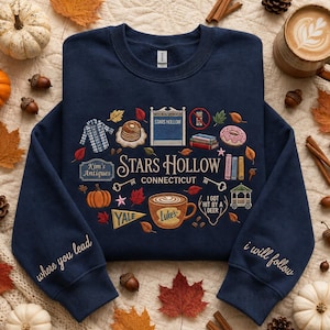 Stars Hollow Connecticut Embroidered Sweatshirt, Bookish Pumpkin Shirt, Autumn Coffee Fall Crewneck, Small Town Inspired Gift