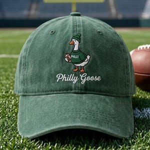 Philly Football Goose broderad mössa, tvättad pappakeps, rolig Goose-matchdagshatt, Philadelphia-sportälskare fotbollsgåva