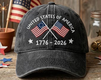Broderad hatt i vintagestil för USA 250 år, estetisk patriotisk keps 1776-2026, retro tillbehör för USA-årsjubileum
