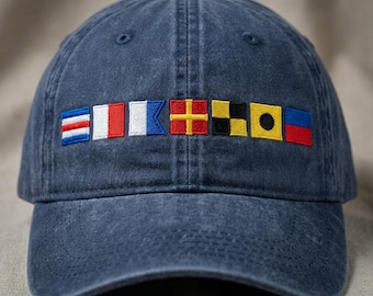 Personalized Name In Nautical Flags Embroidered Baseball Cap, Fathers Day Gifts For Dad, Custom Boating Sailor Boat Captain Hats Presents