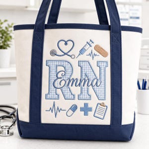 Bolso de mano con aplique de enfermera bordado personalizado, bolso de enfermería con nombre personalizado, regalo para enfermera titulada (RN/LPN), regalo de graduación para estudiantes, bolso de lona para enfermeras.