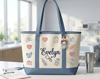 Bolsa de lona personalizada bordada para enfermeira, presente para enfermeira registrada/técnica, presente personalizado com nome para enfermeira, bolsa de lona para nova enfermeira, presente de formatura para estudante