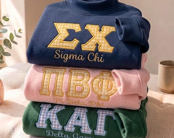 Sudadera de cuello alto de hermandad, suéter con aplique de letra griega personalizado, regalo personalizado bordado para la vida universitaria griega