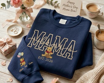 Mama Bear Embroidered Sweatshirt, Mama Cartoon Bear Tee, Custom Name Castle Mom Shirt, Birthday Shirt for Mom, New Mom Gift Tee