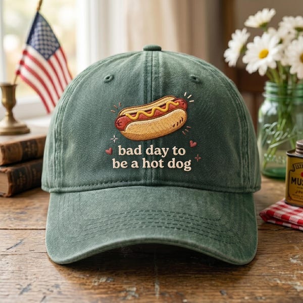 Casquette de baseball brodée Bad Day To Be a hot-dog, chapeau pour papa de hot-dog, chapeau du 4 juillet pour femme, fête de l'indépendance hot-dog rétro drôle