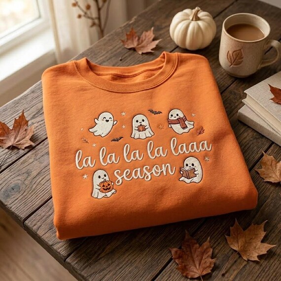Halloween Ghost Embroidered Sweatshirt, Cute Spooky Crewneck, Cozy Fall Pullover, Autumn Season Apparel, October Lover Outfit, Boo