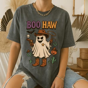 Comfort Colors® Boo Haw Shirt, Funny Ghost Cowboy Tee, Western Halloween Shirt, Spooky Fall Shirt, Country Girl Gift