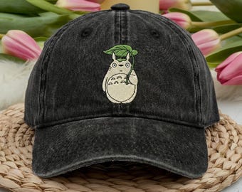 Niedliche Anime-Charakter gestickte gewaschene Baseballkappe, reizender Anime-Hut, niedlicher Tierhut, Geschenk für Anime-Liebhaber, großes Anime-Charaktergeschenk