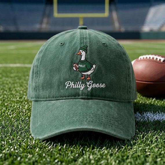 Philly Football Goose Embroidered Hat, Washed Dad Cap, Funny Goose Game Day Hat, Philadelphia Sports Lover Football Gift