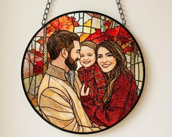 Custom Family Photo Stained Glass Suncatcher, Family Photo Gift, Holiday Keepsake, Custom Photo Gift, Custom Stained Glass Photo Suncatcher