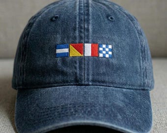 Personalized Name In Nautical Flags Embroidered Baseball Cap, Fathers Day Gifts For Dad, Custom Boating Sailor Boat Captain Hats Presents