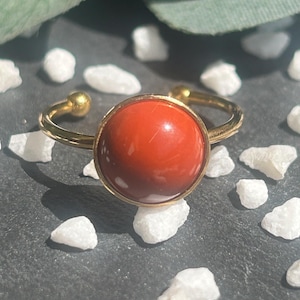 Adjustable Red Jasper Ring – Selena | Natural Stone Energy & Grounding | Handmade Stainless Steel Jewelry | Women&#39;s Gift