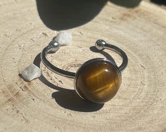 Selena – Tiger's Eye Ring | Adjustable Ring | Natural Stone for Strength & Clarity | Handmade Stainless Steel Jewelry