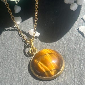 Tiger&#39;s Eye Necklace – Selena | Natural stone for confidence | Adjustable gold or silver necklace for women | Handmade lithotherapy jewelry