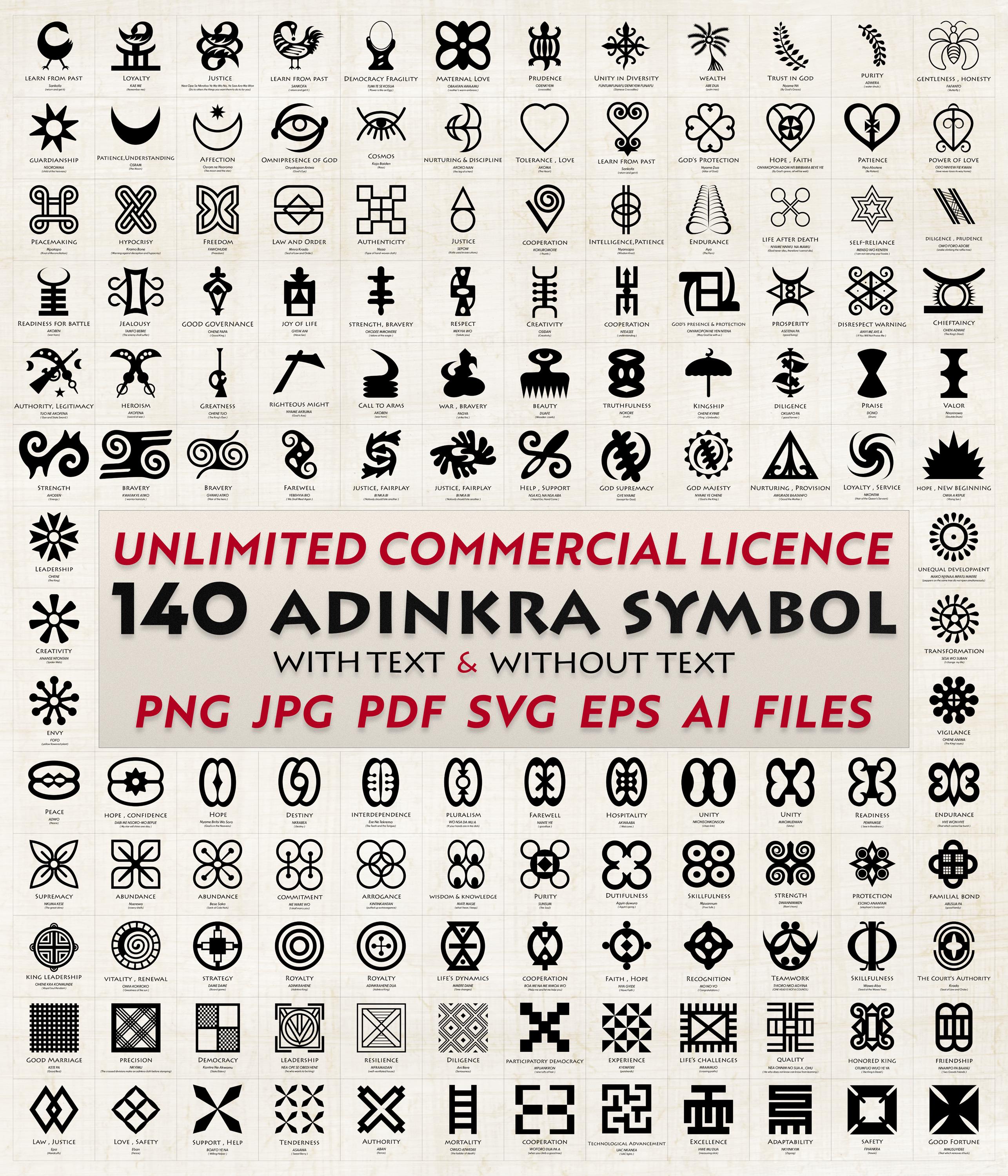 140 Adinkra African Symbols |png, Jpg, Pdf, Svg, Eps, Ai|with and