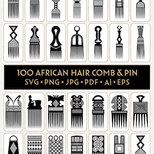 African Hair Pick & Pin Vector Bundle, Heritage African comb 100 Designs