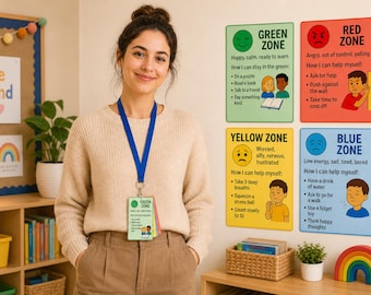 Emotional Regulation Posters & Cards, Classroom Emotions, Coping Strategies, Zones, to suit lanyard or wall - Digital files only